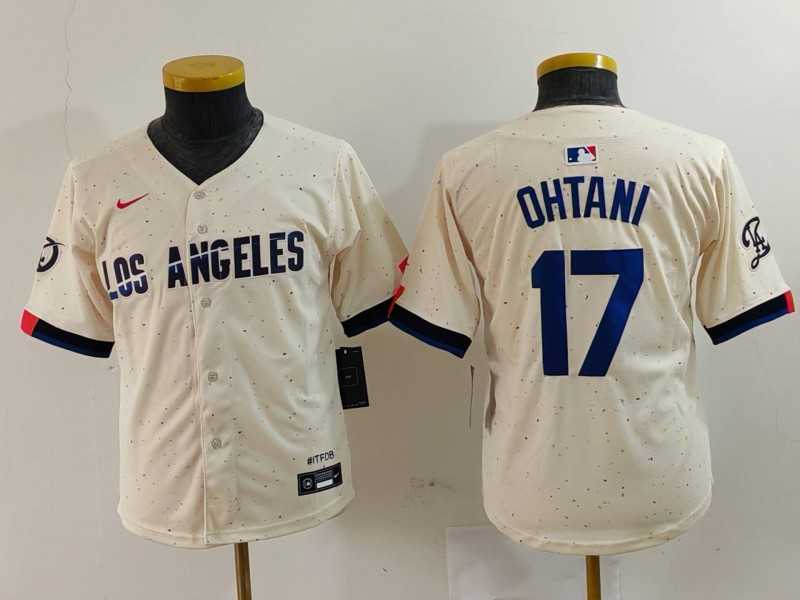 Youth Los Angeles Dodgers #17 Shohei Ohtani Cream Blue 2024 City Connect Limited Stitched Jersey->mlb youth jerseys->MLB Jersey